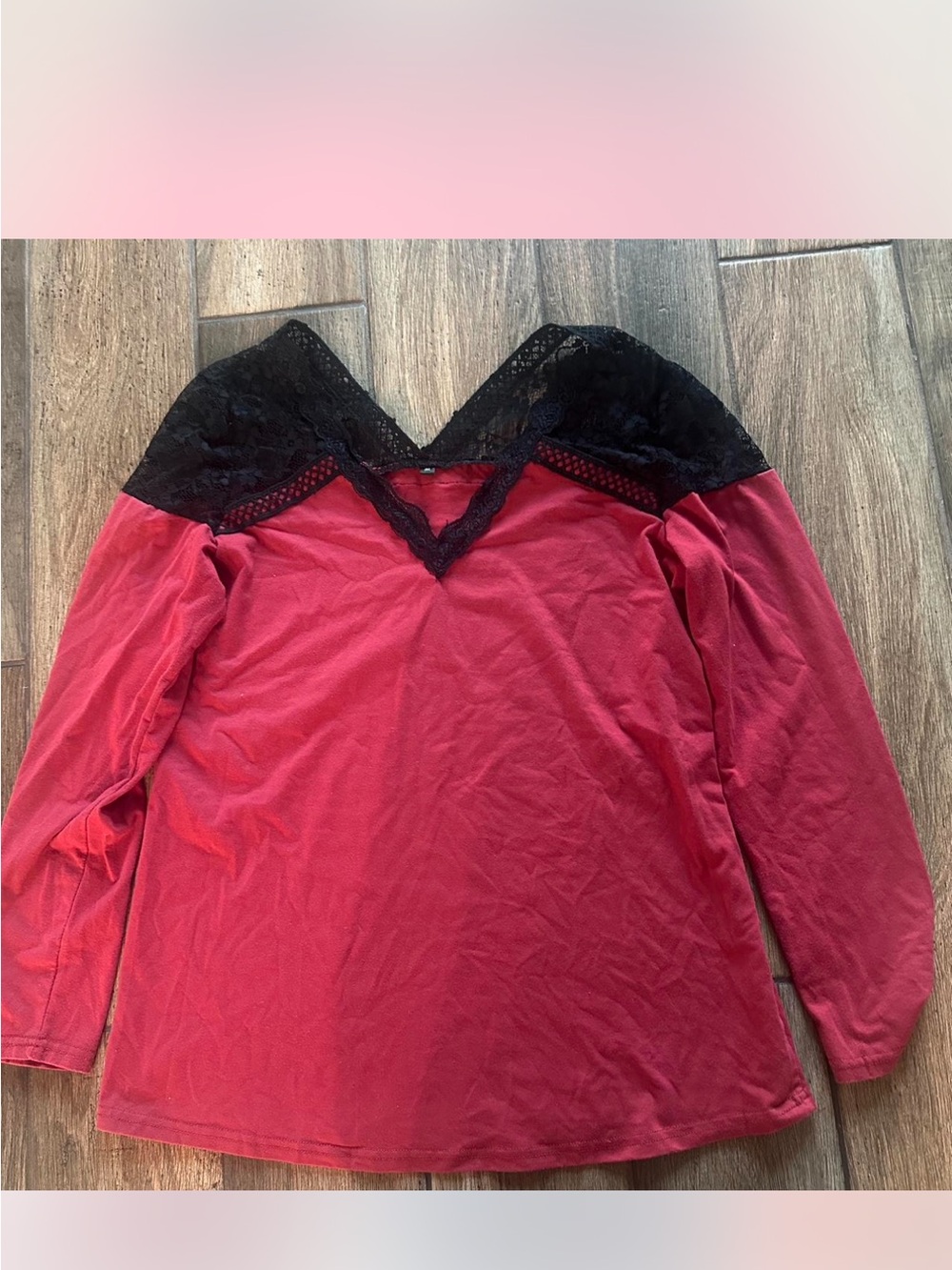 Misses Red Lace-Trim Blouse -Elegant Red Top